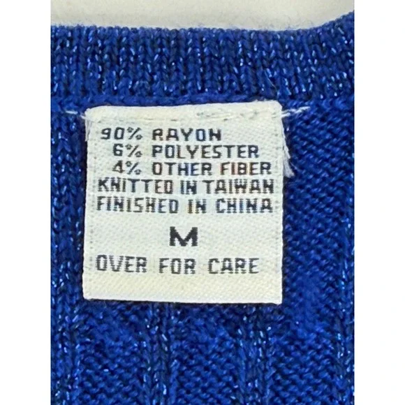 CB Collections Royal Blue Ribbed Knit Sparkle‎ Short Sleeve Top M Vintage - Picture 8 of 10